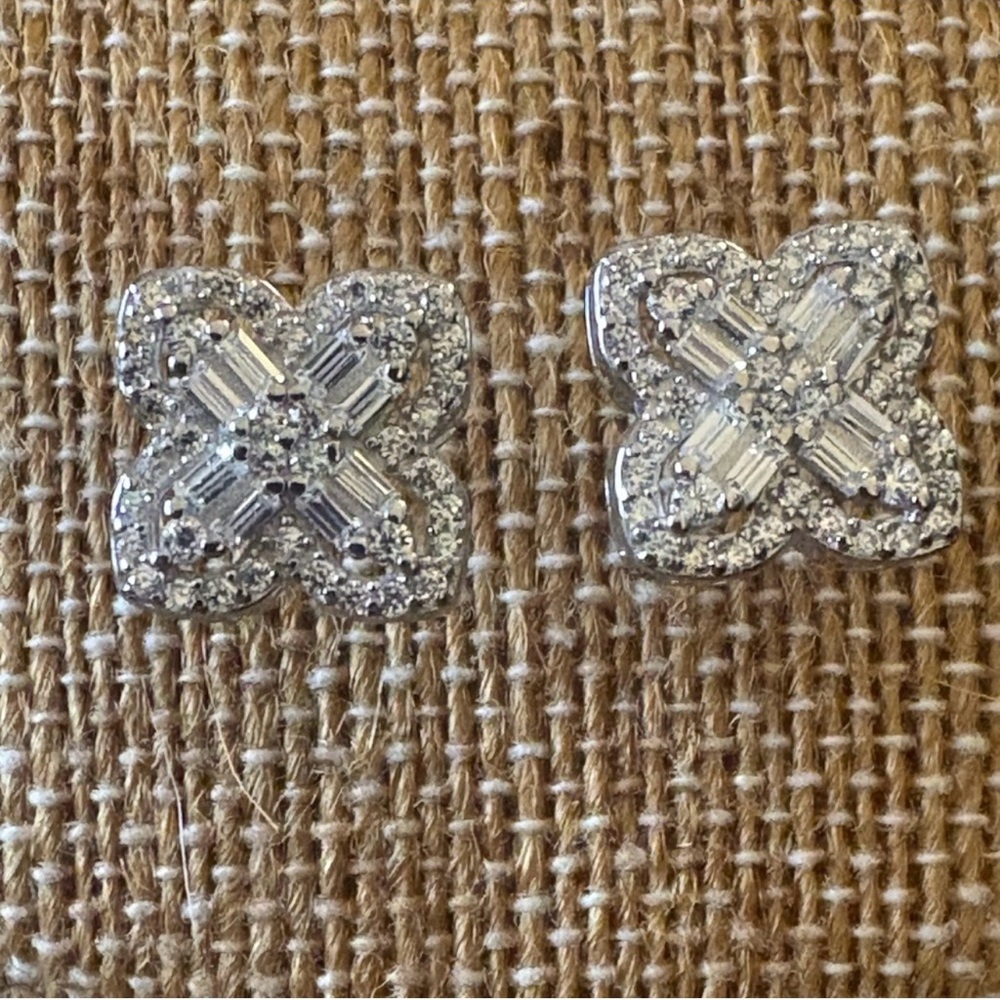 Solid Sterling Silver and Moissanite Clover Earrings